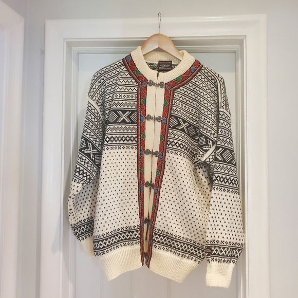 Norwool of Norway Pure New Wool Arctic Circle Setesdal Cardigan Sweater Large - Picture 1 of 7